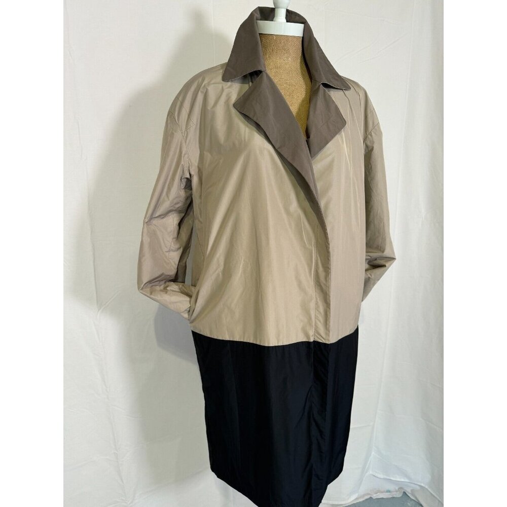 MAX MARA Grey Beige Nylon Rain Trench Coat Reversible Long Jacket Pockets Sz 6